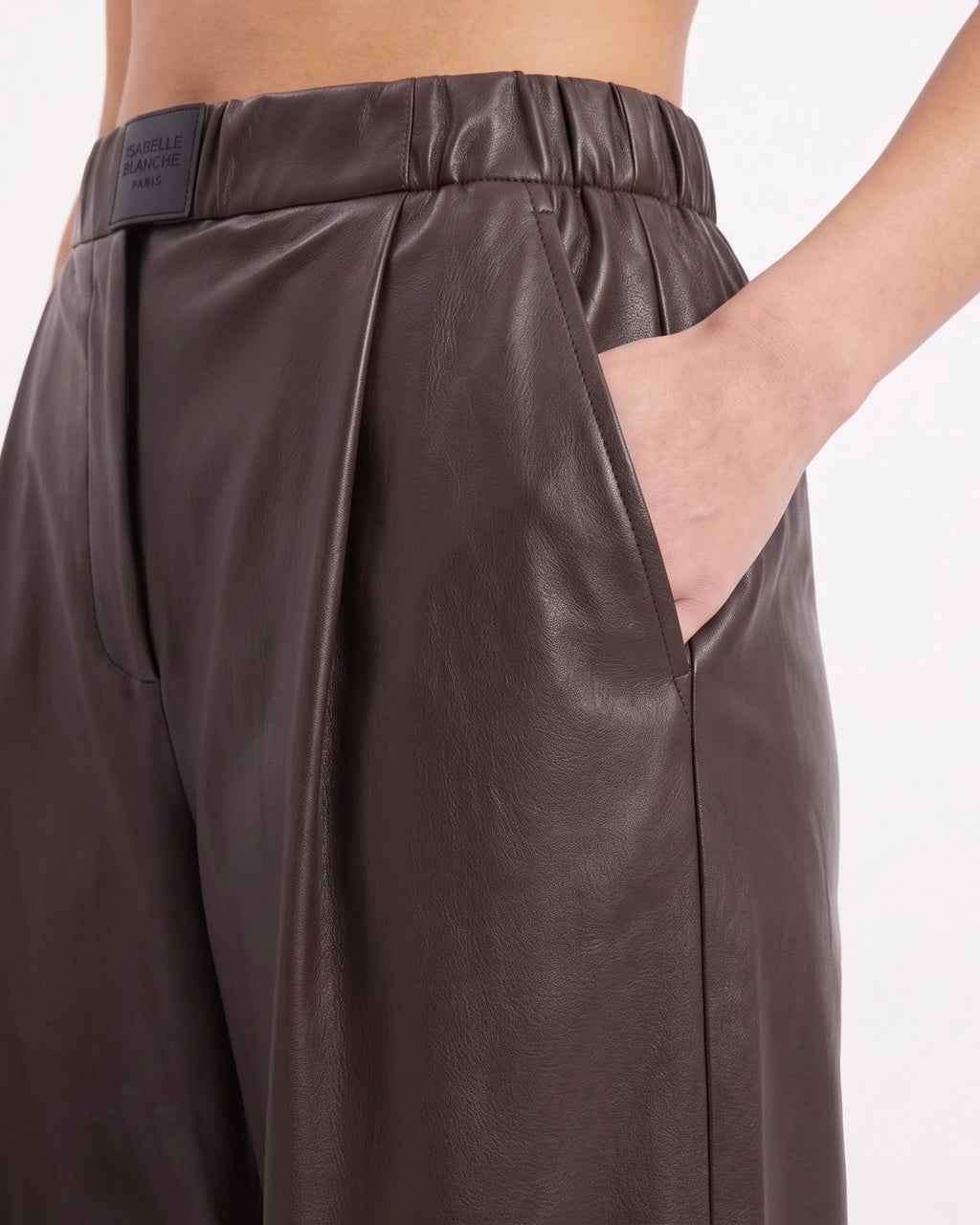 Pantalone Isabelle Blanche in Ecopelle Marrone Java con Elastico in Vita