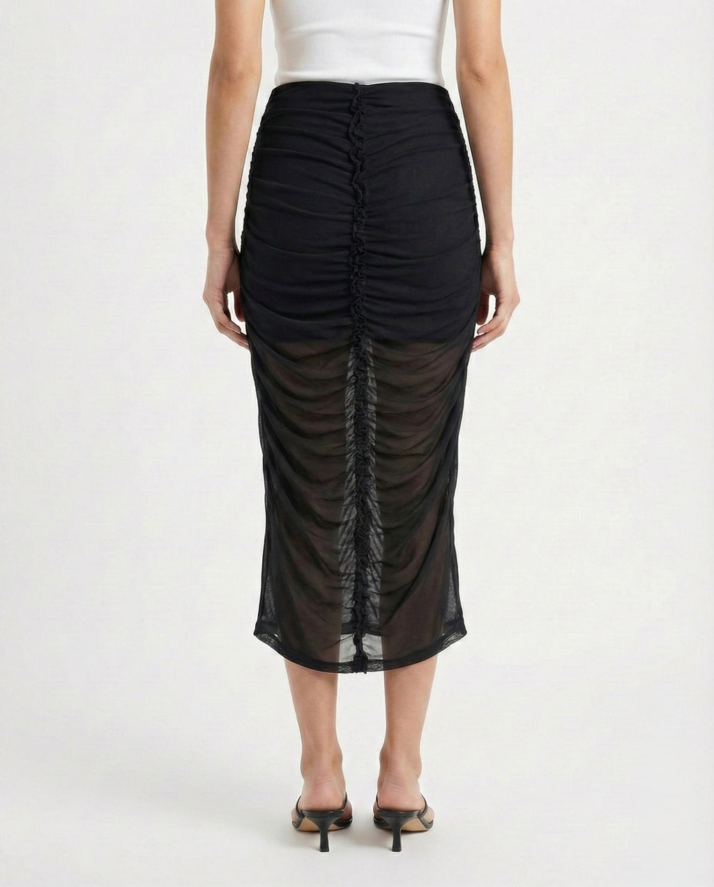 Gonna midi semi trasparente con arricciature