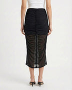 Gonna midi semi trasparente con arricciature