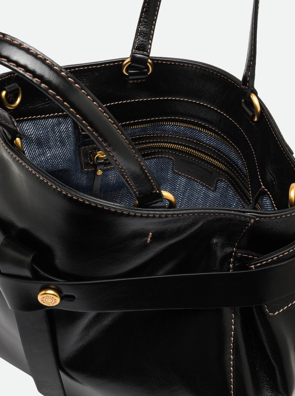 Borsa a Mano Gianni Chiarini Miranda Grande in Pelle Cerata Invecchiata Nera