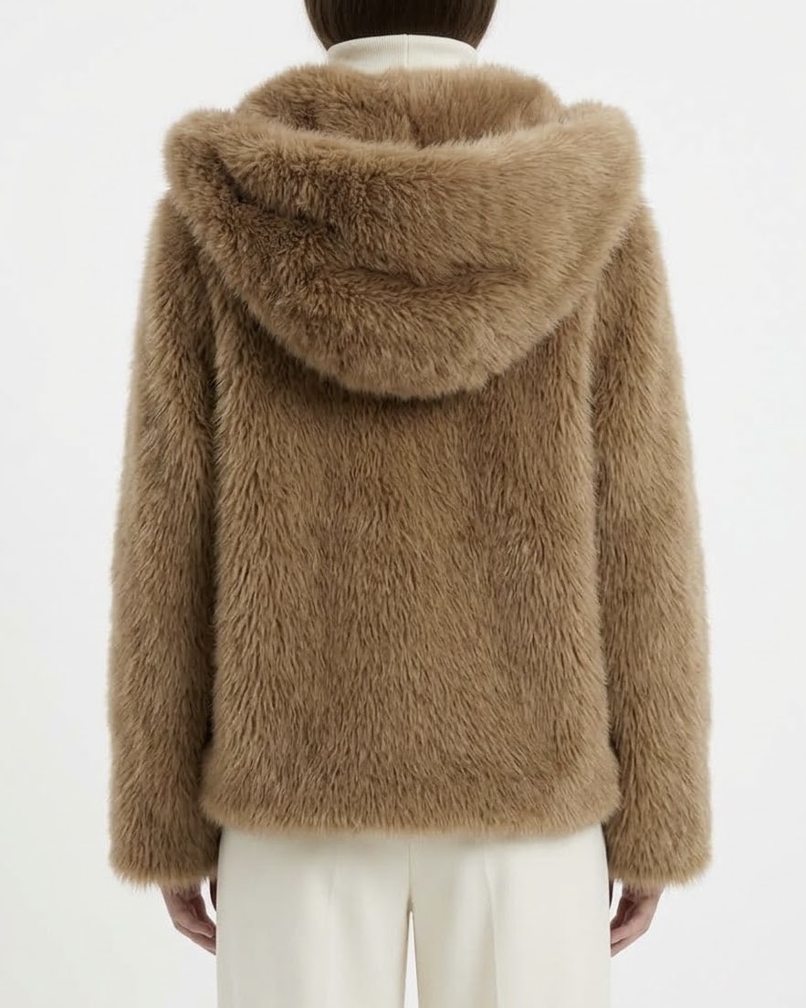 Pelliccia Corta H2O Italia Moro in Eco-Fur con Collo Ampio