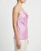 Top in raso con scollo drappeggiato e