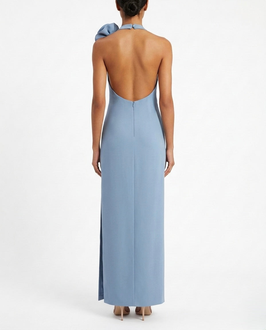 Abito lungo monospalla con fiore