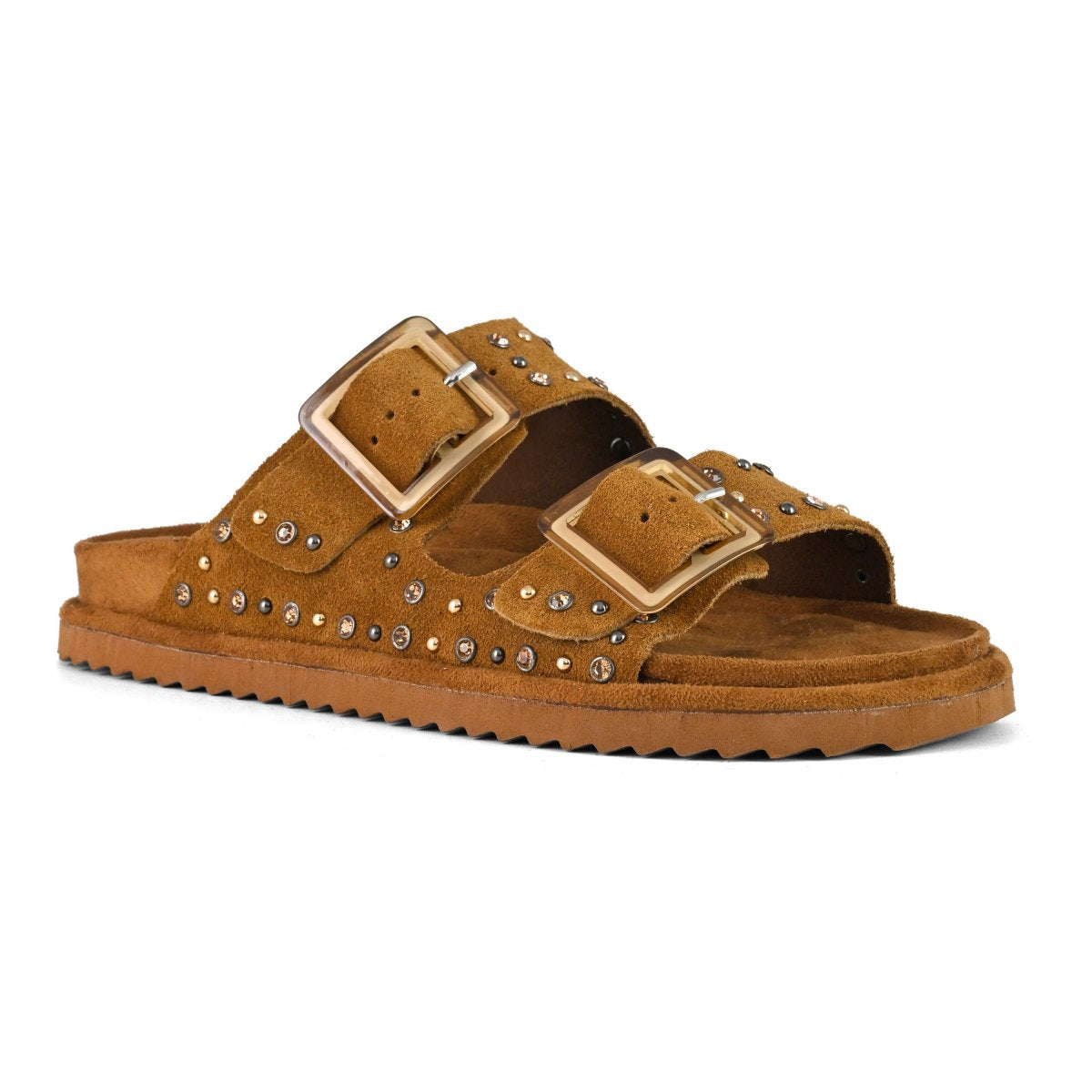 Sandali con fibbie e borchie in suede