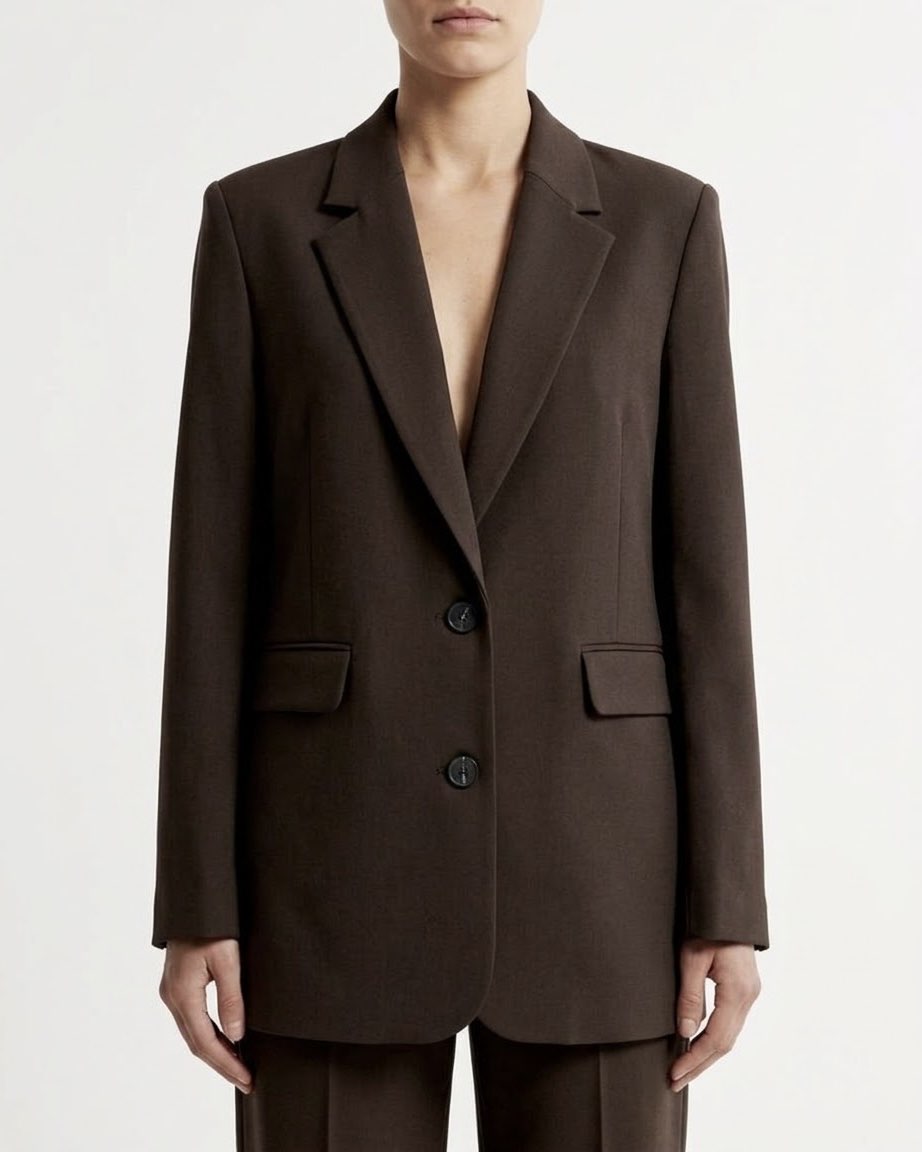 Giacca Blazer Oversize Selected Femme Marrone con Chiusura a Due Bottoni