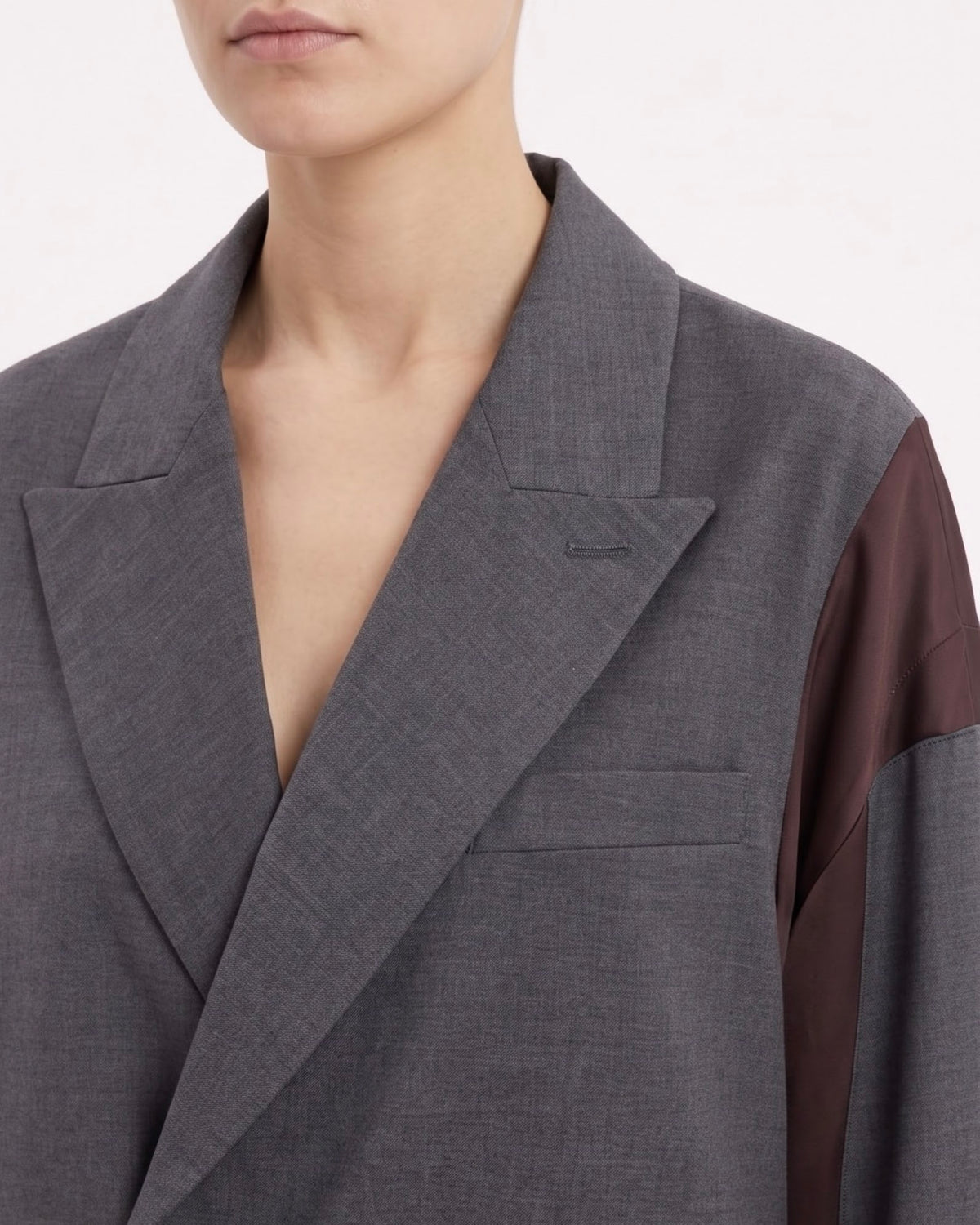 Blazer Doppiopetto Isabelle Blanche Antracite Relaxed Fit con Inserti in Raso