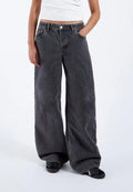 Jeans wide leg neri a vita media