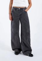 Jeans wide leg neri a vita media
