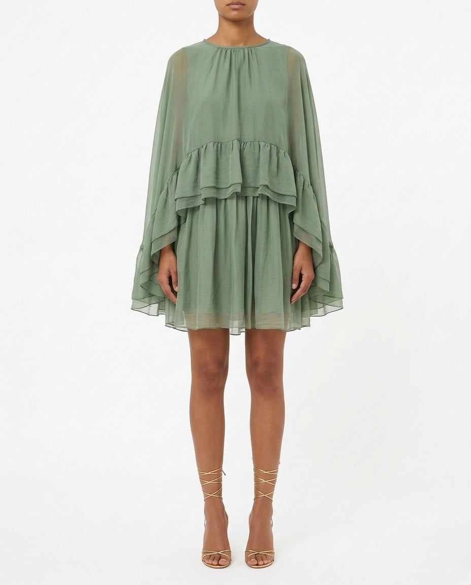 Abito in viscosa e seta con balze