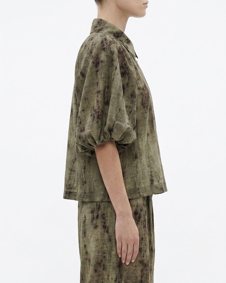 Camicia crop verde fantasia