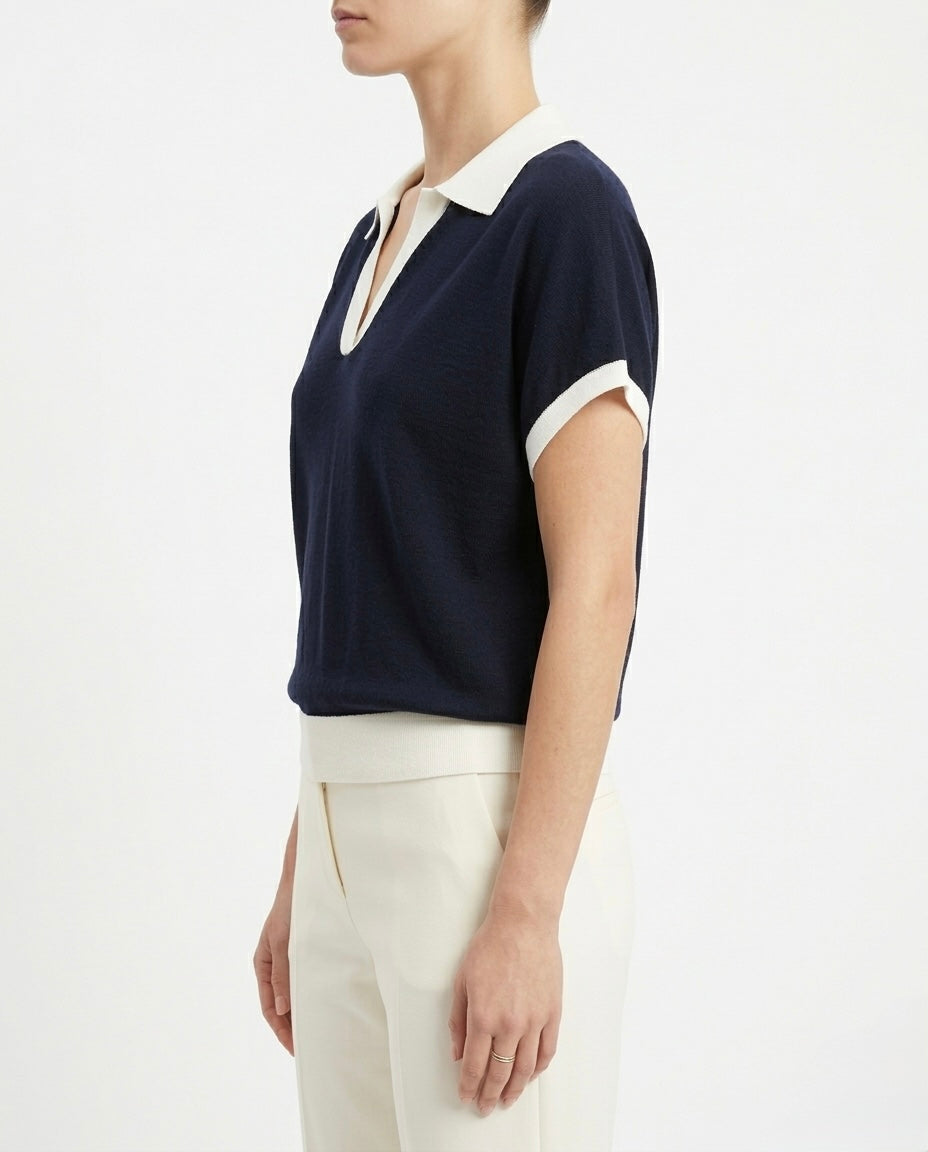 Polo in filo in cotone e lino