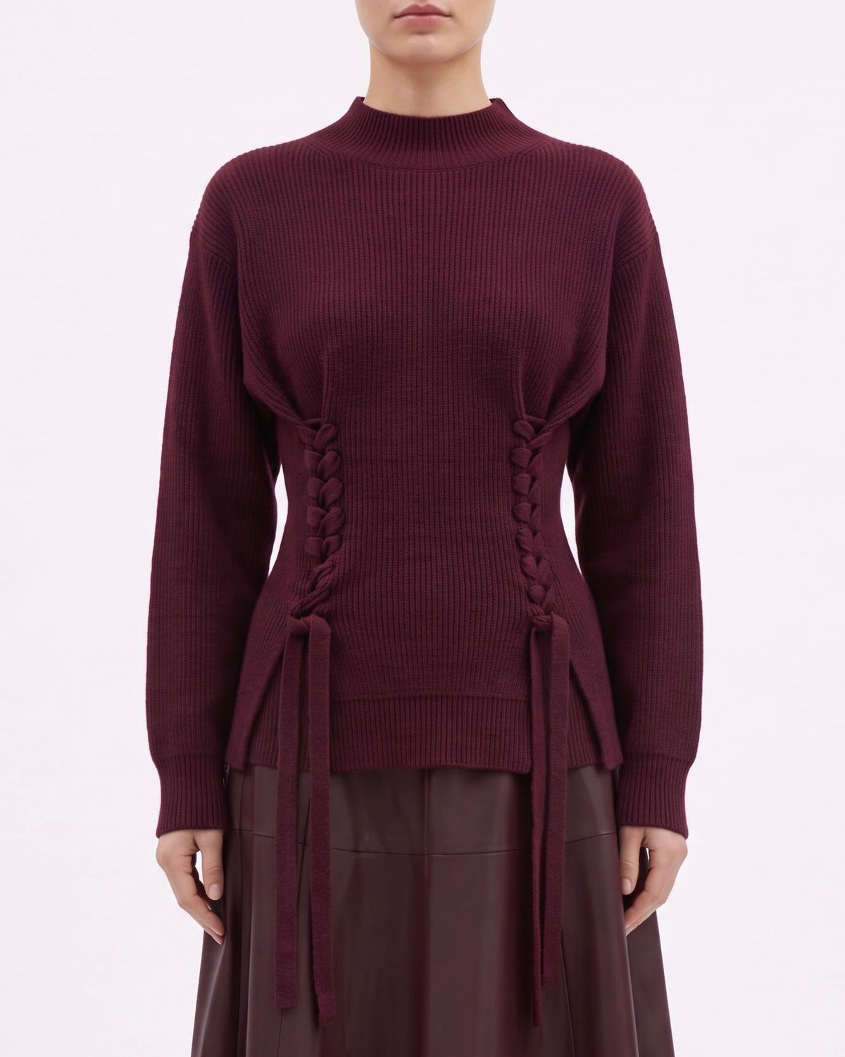 Maglia a Lupetto Isabelle Blanche Bordeaux in 100% Lana con Motivo Intrecciato