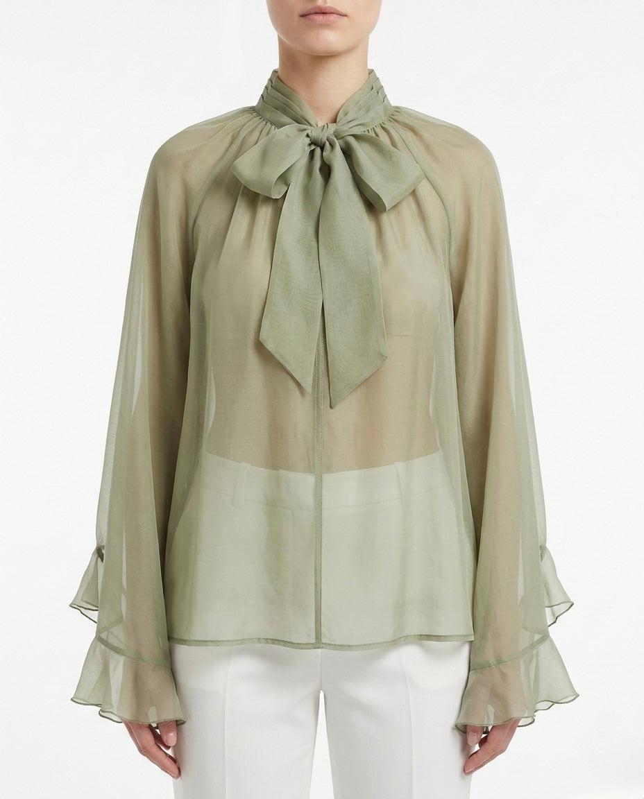 Blusa satin con fiocco