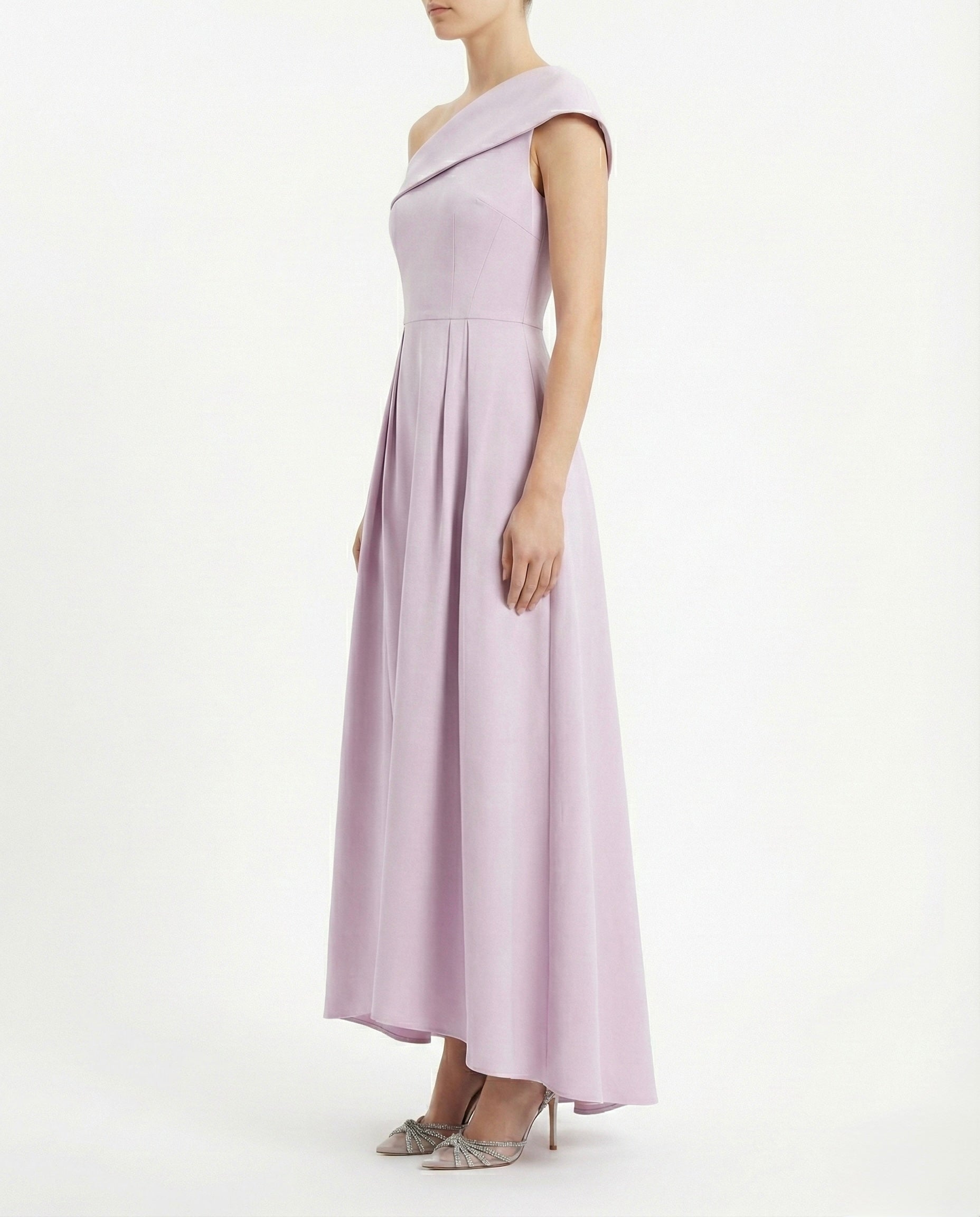 Abito lungo monospalla rosa cipria