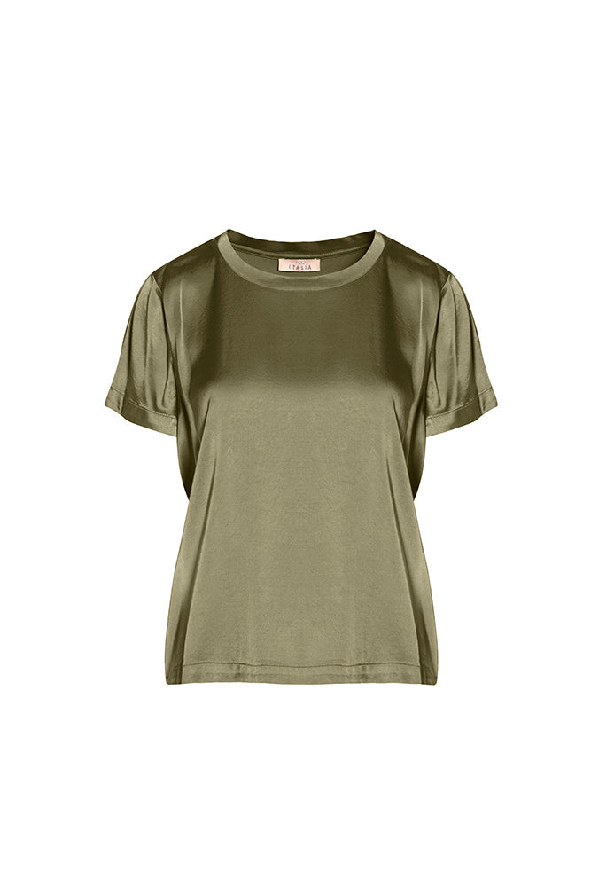 T-shirt satinata a maniche corte