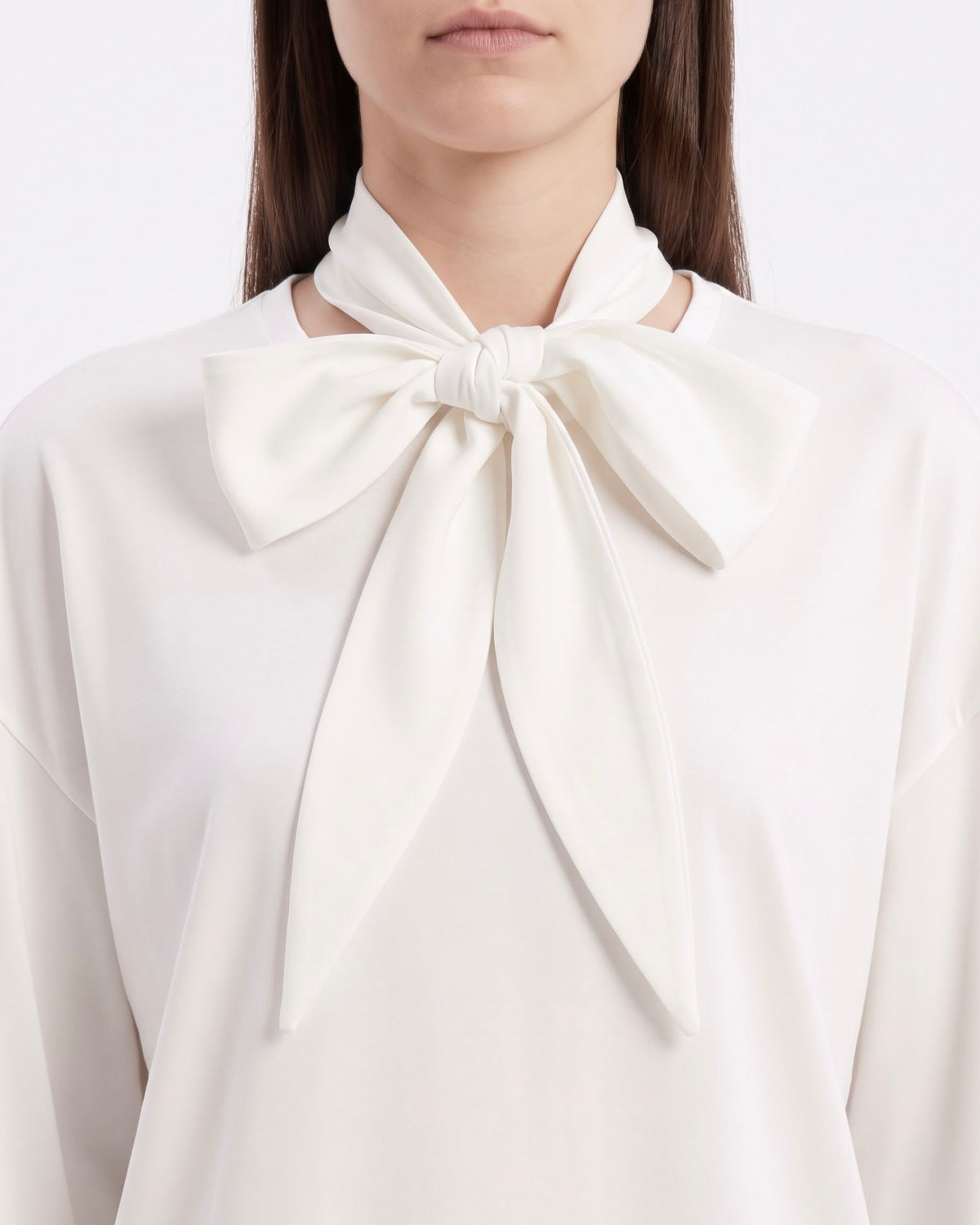 Maglia Selected Femme Bianca in Cotone con Fiocco al Collo