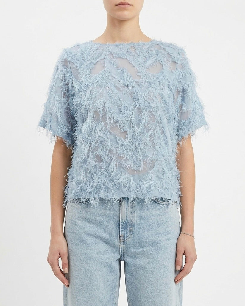 Blusa in tulle con frange