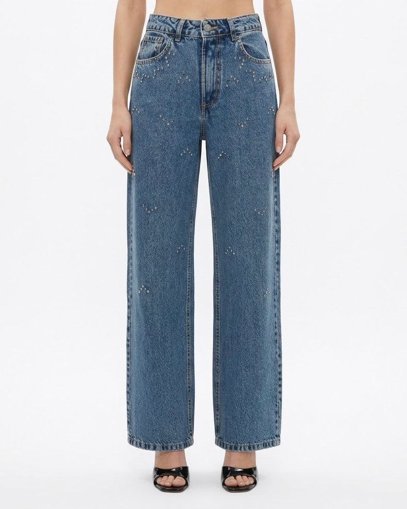 Jeans H2O Italia Wide Leg Blu con Dettagli Ricamati