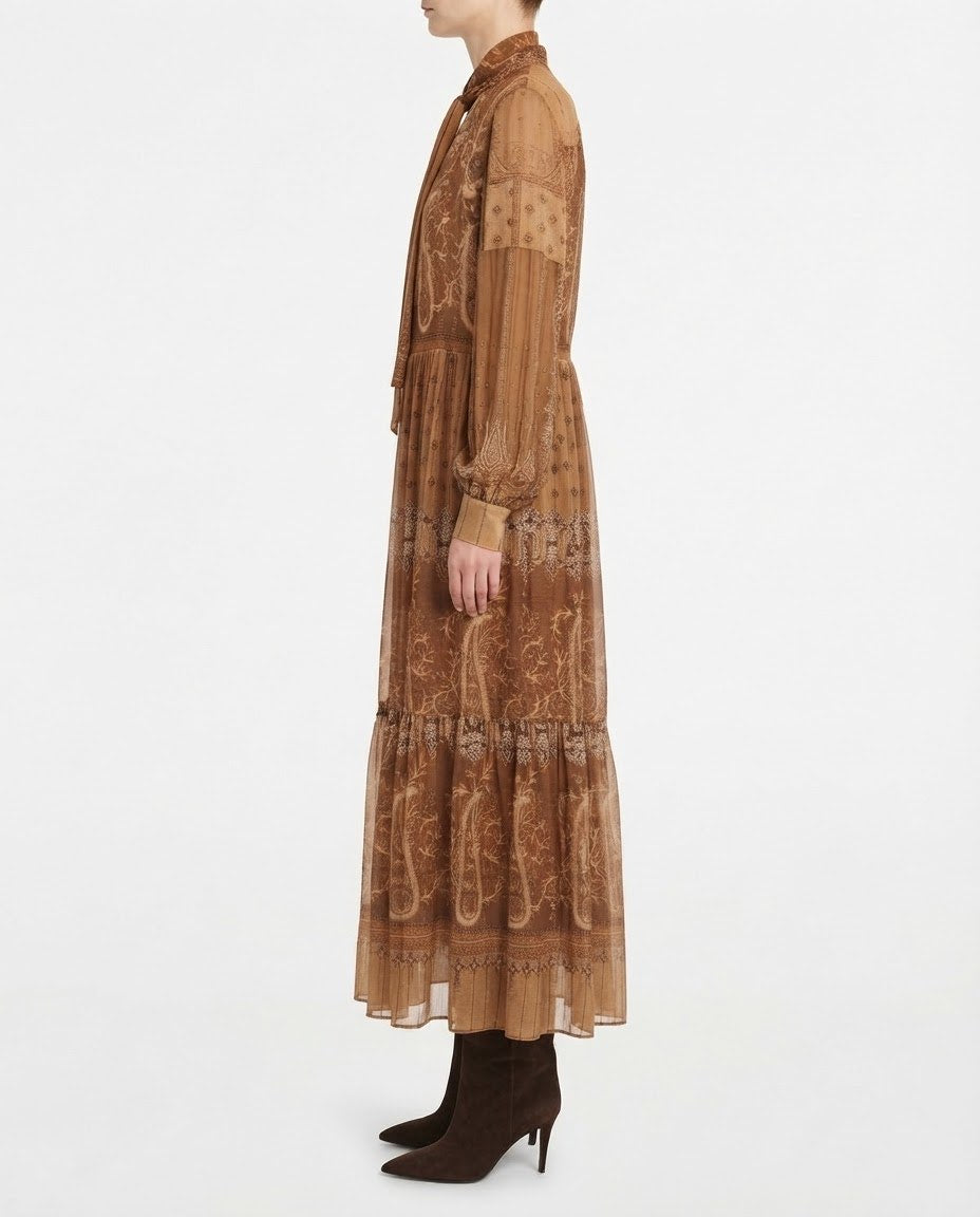 Abito Lungo H2O Italia in Viscosa e Lana con Stampa Paisley Beige