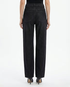 Jeans neri a gamba larga con applicazioni