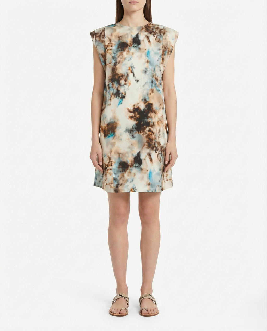 Abito smanicato con stampa astratta