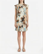 Abito smanicato con stampa astratta