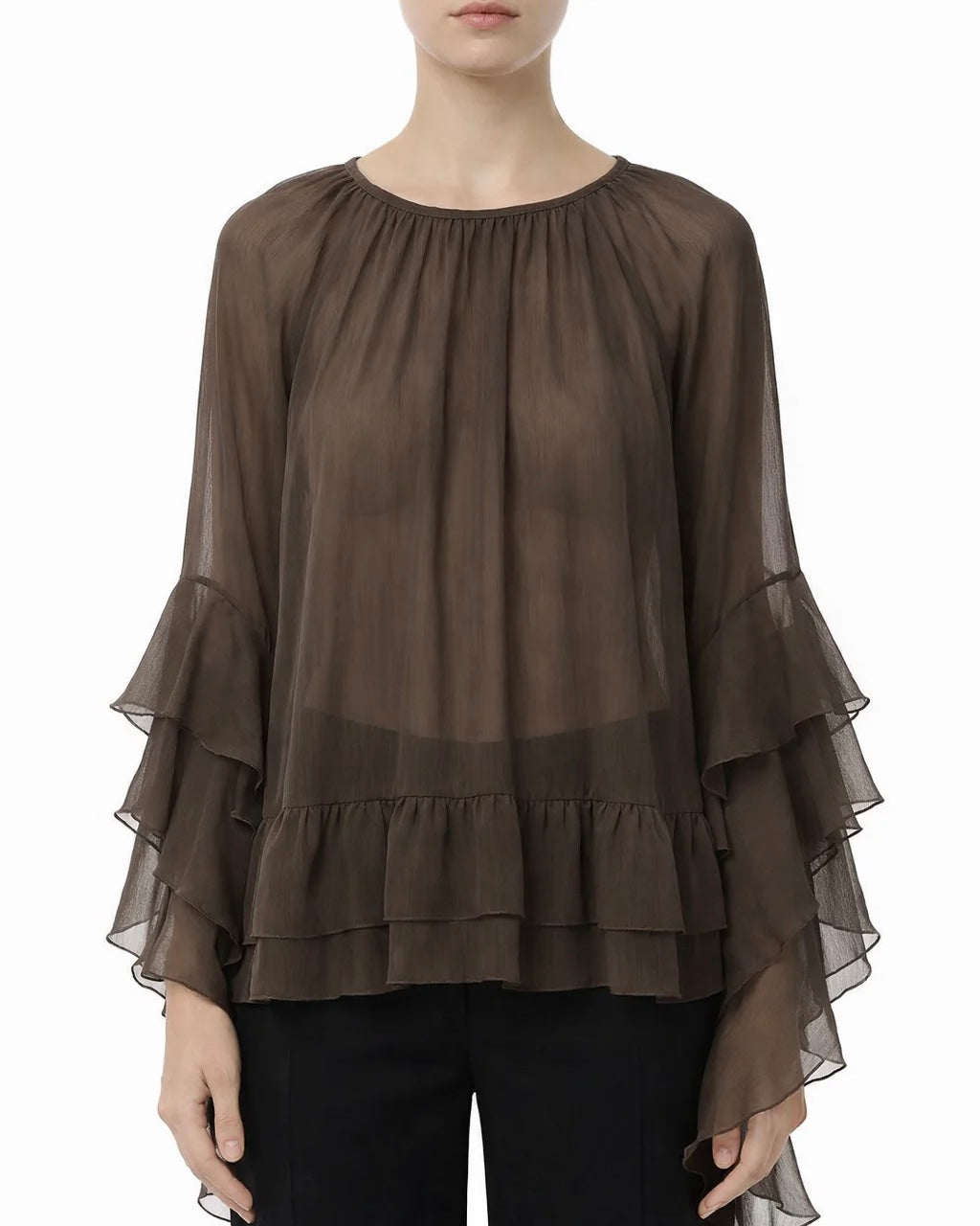Blusa con balze in chiffon