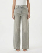 Jeans beige con strass laterali