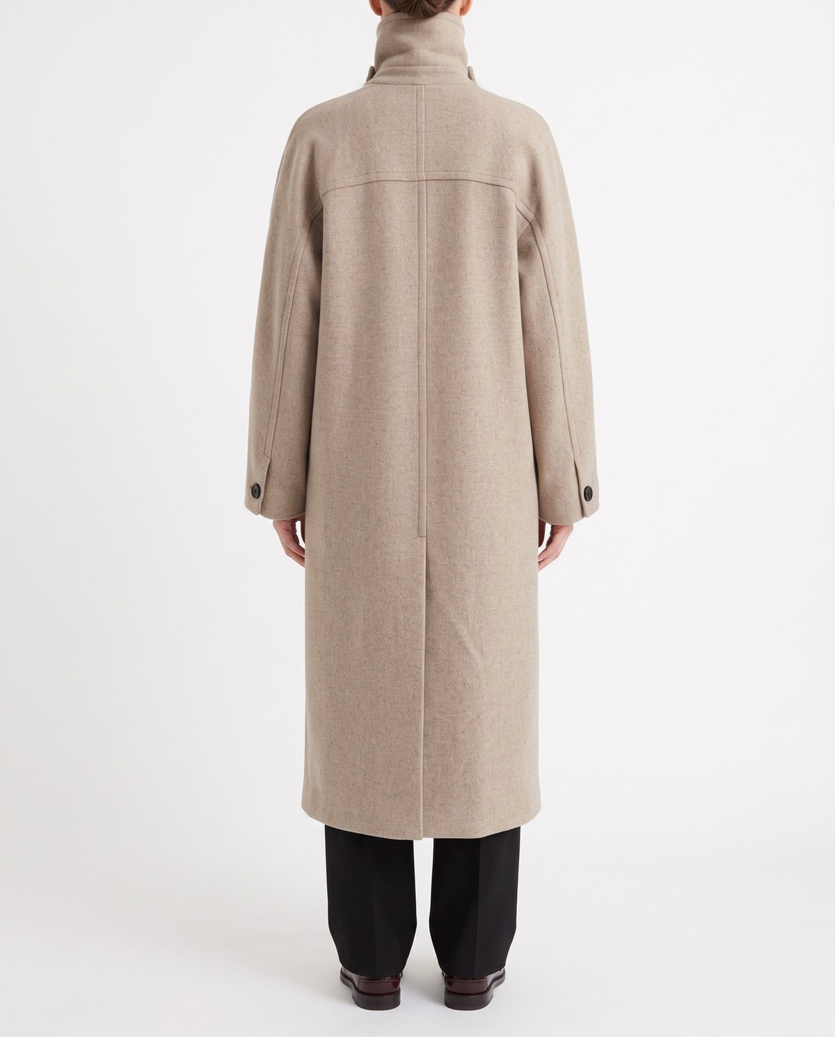 Cappotto Lungo Selected Femme Beige in Misto Lana Riciclata con Collo Alto