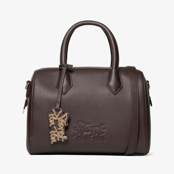 Borsa bauletto marrone in ecopelle martellata