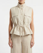 Gilet con coulisse in vita e tasche frontali