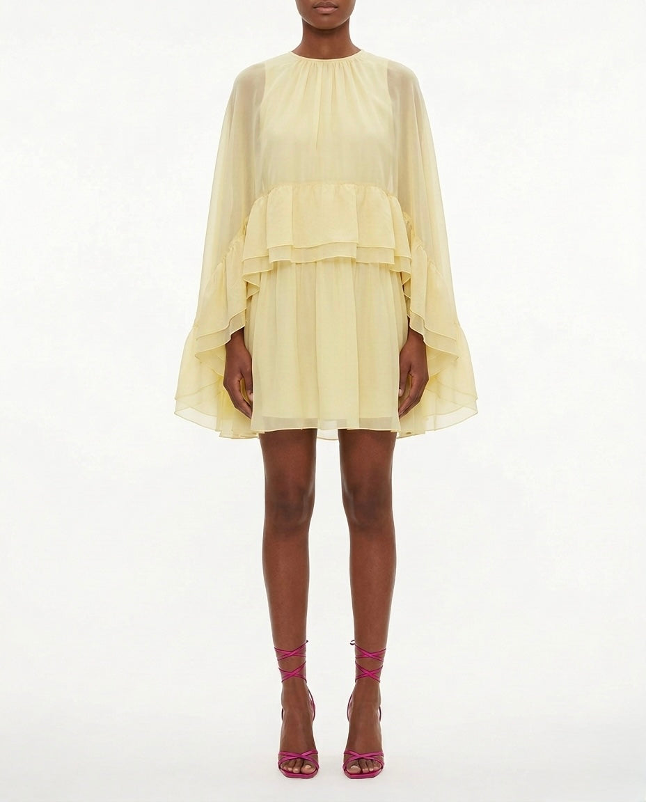 Abito in viscosa e seta con balze