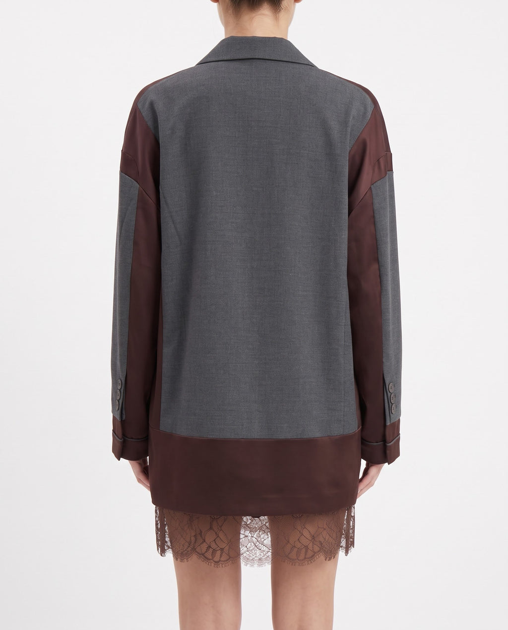 Blazer Doppiopetto Isabelle Blanche Antracite Relaxed Fit con Inserti in Raso