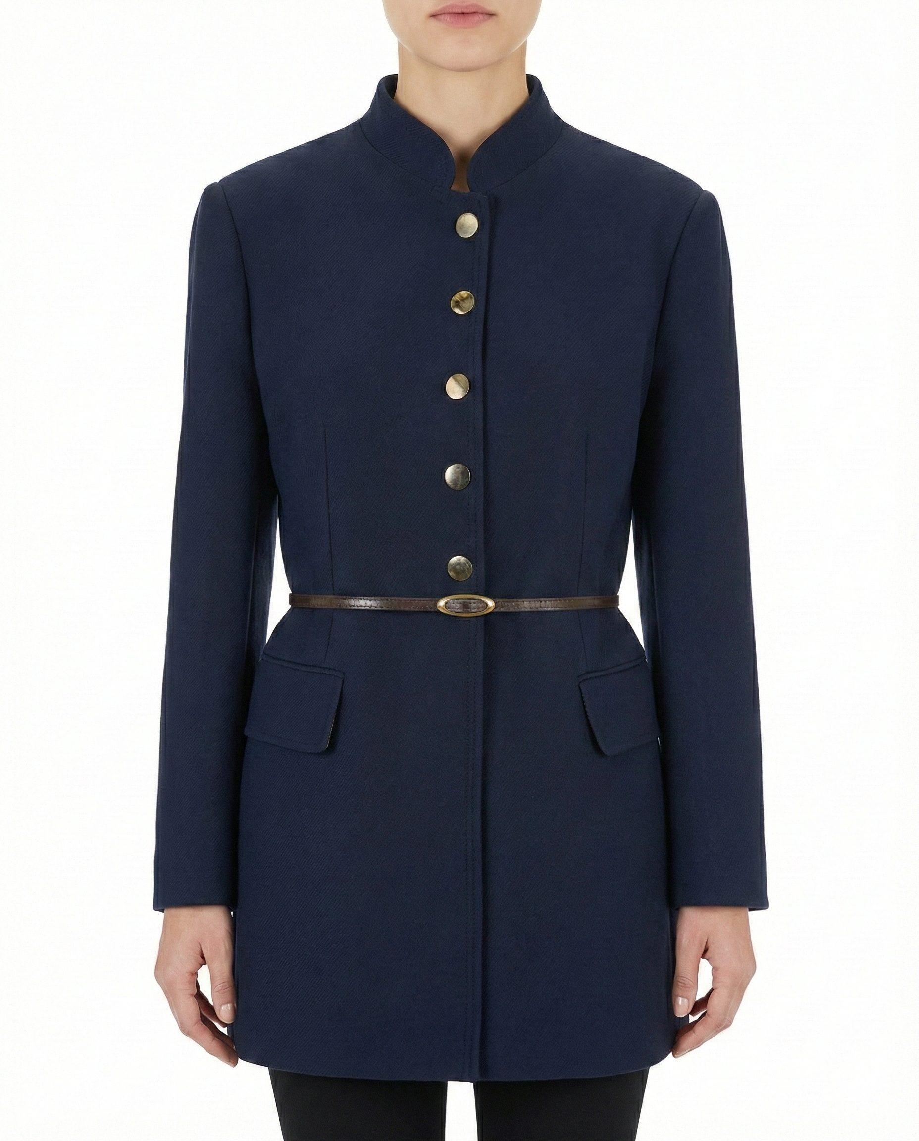 Cappotto con cintura e bottoni oro