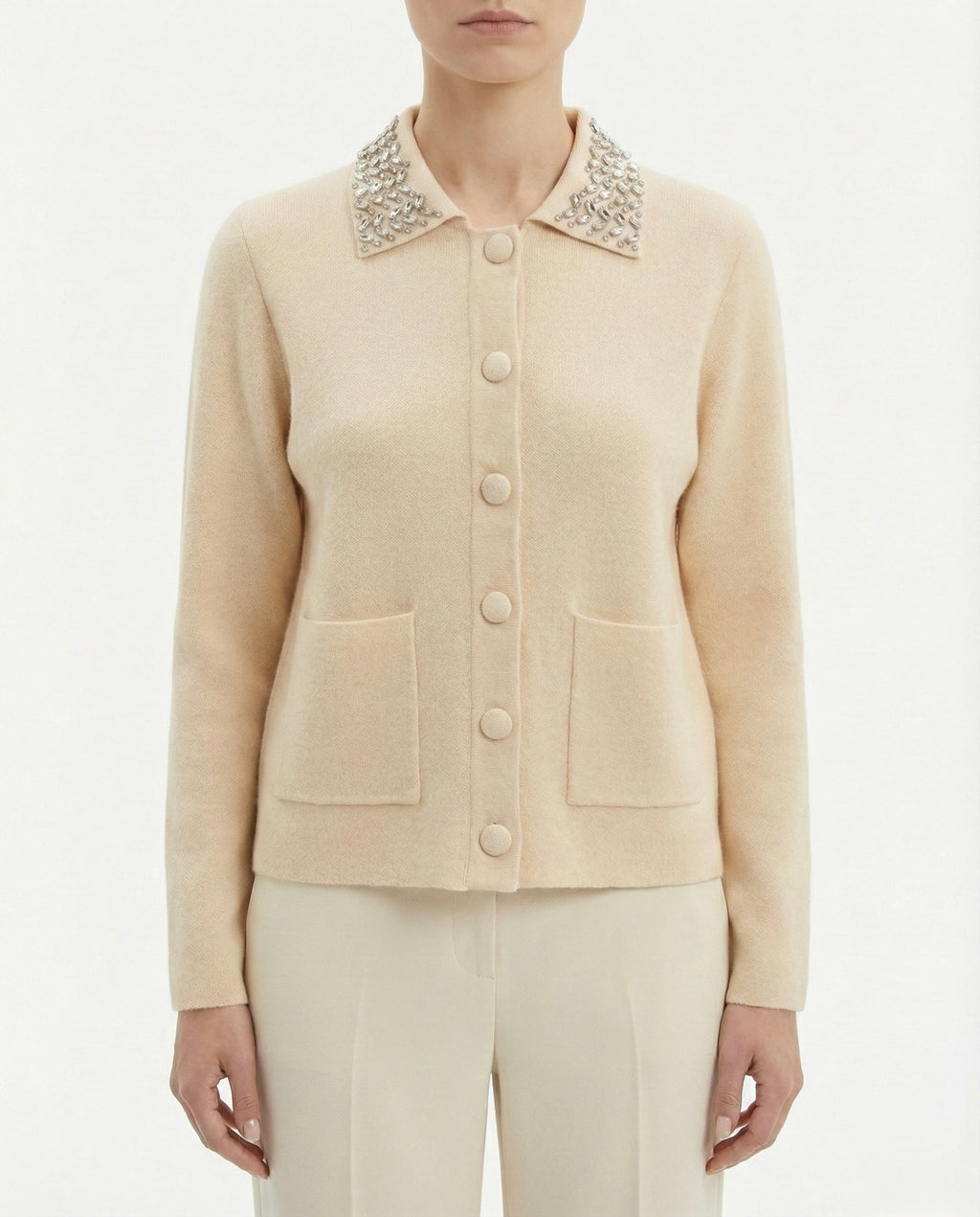 Cardigan con colletto gioiello