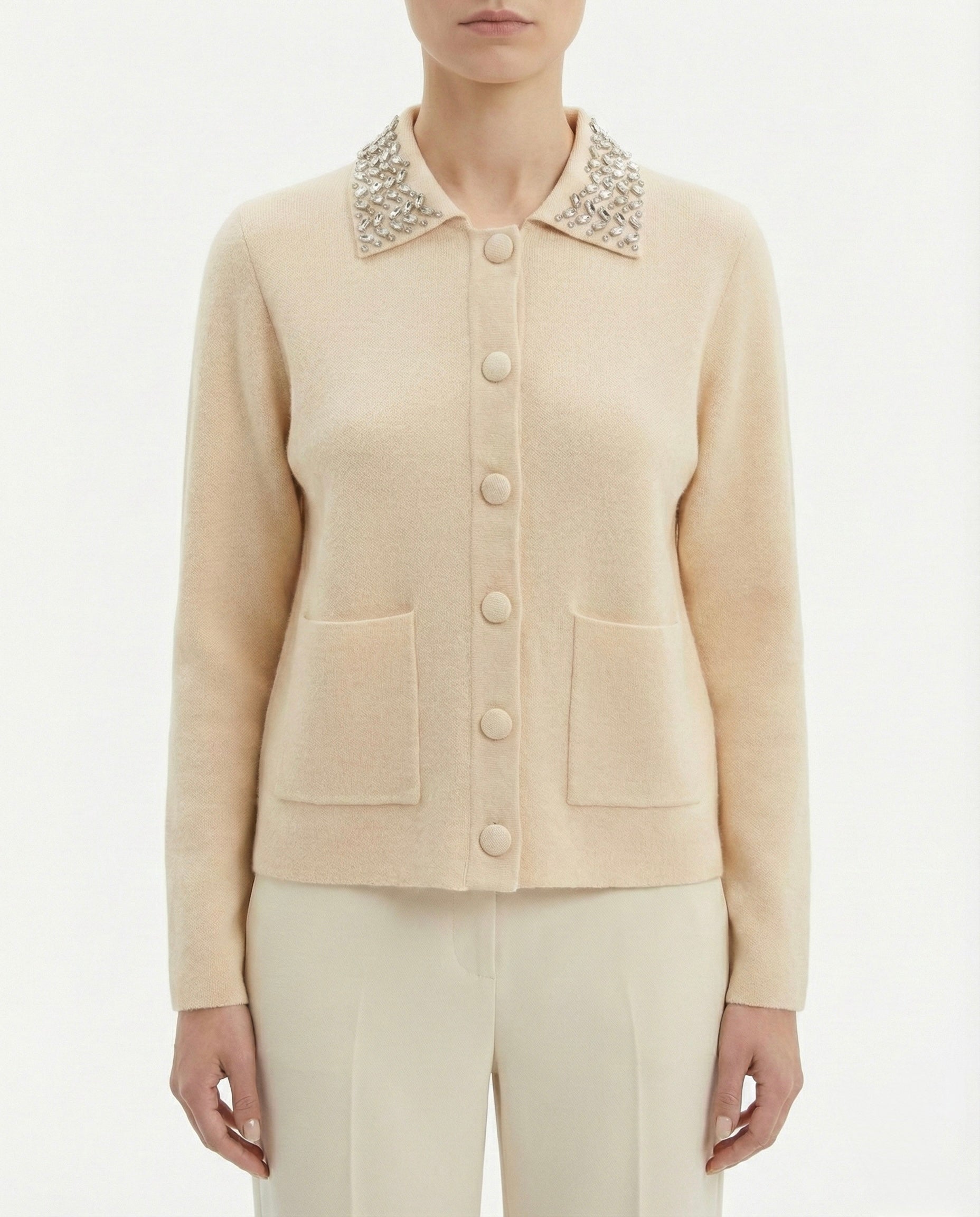 Cardigan con colletto gioiello