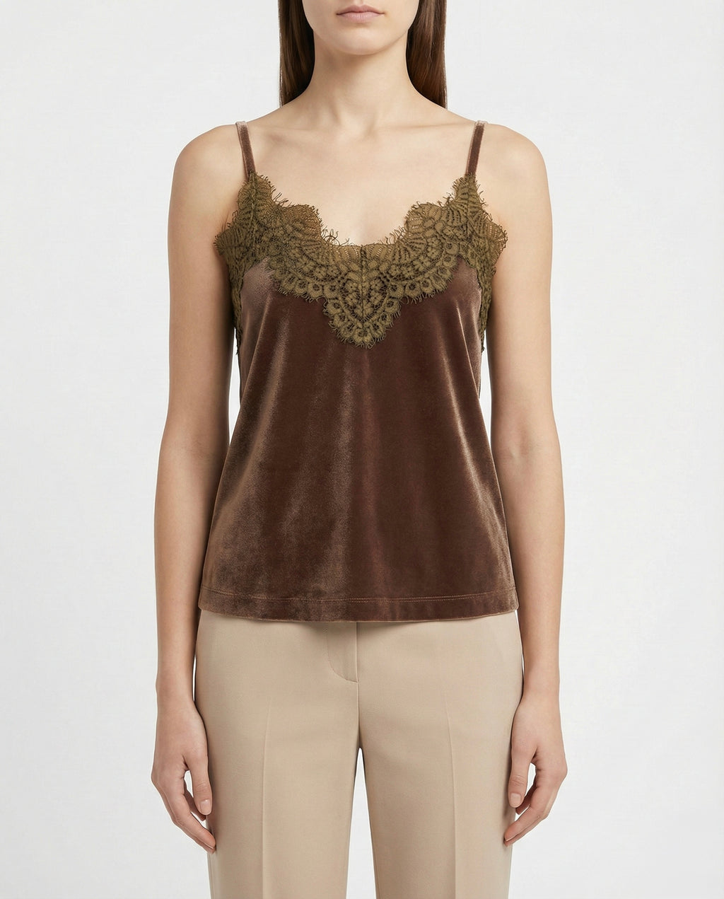 Top in velluto con pizzo