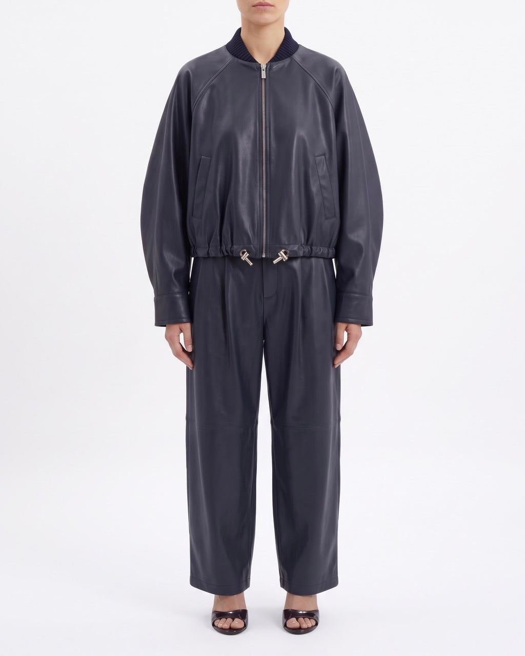 Giubbino Bomber Isabelle Blanche Blu Notte in Ecopelle con Coulisse