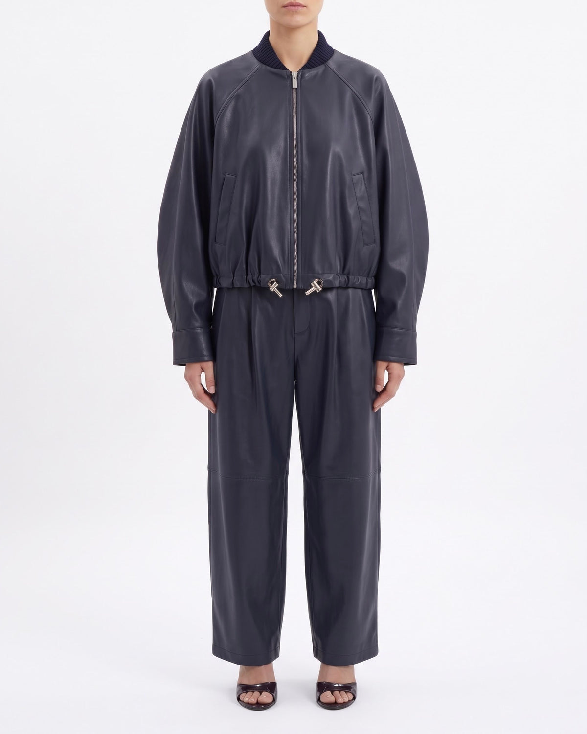 Giubbino Bomber Isabelle Blanche Blu Notte in Ecopelle con Coulisse