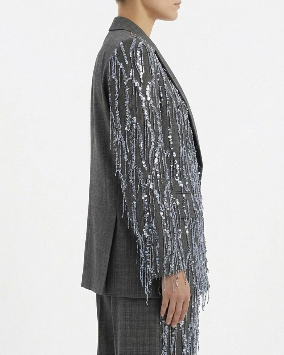 Giacca Isabelle Blanche Antracite in Tessuto Fiammato con Paillettes