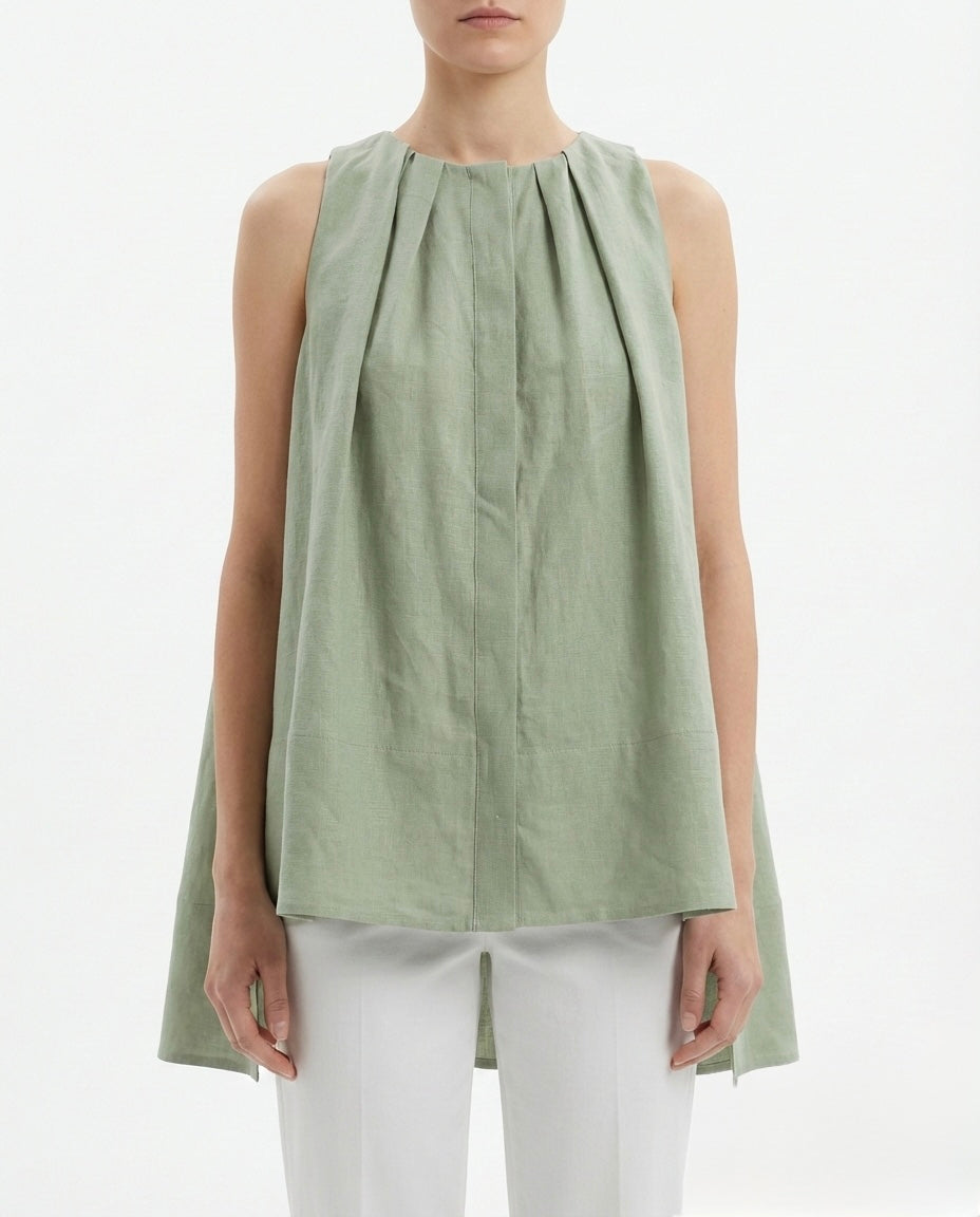 Top in lino con drappeggio