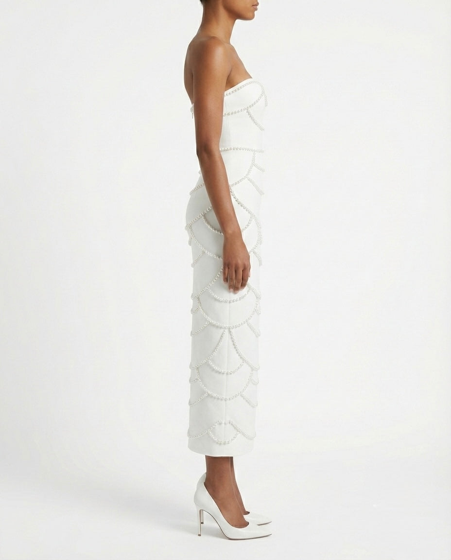 Abito midi a fascia con perle