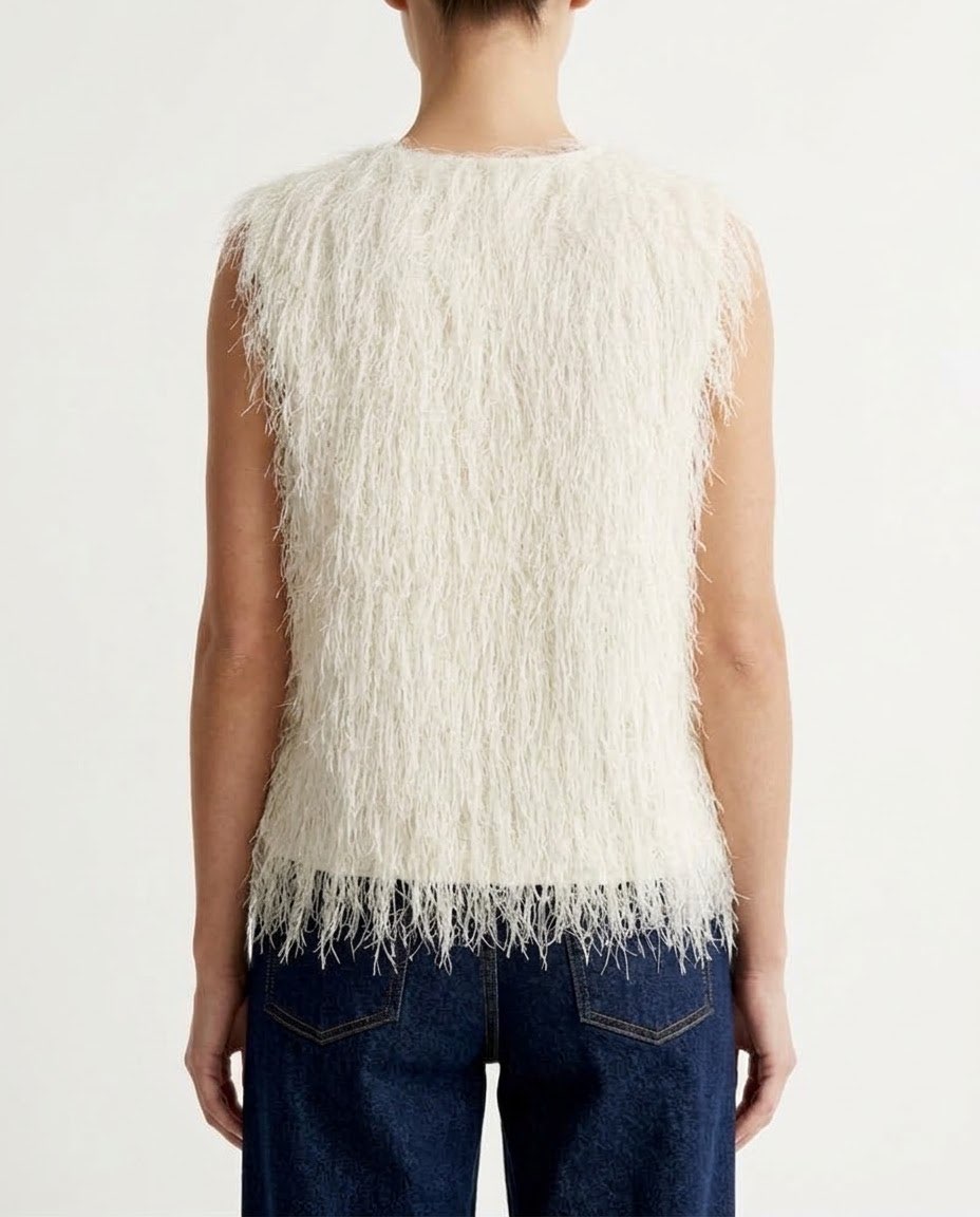 Maglia Selected Femme Panna con Frange Effetto Piuma
