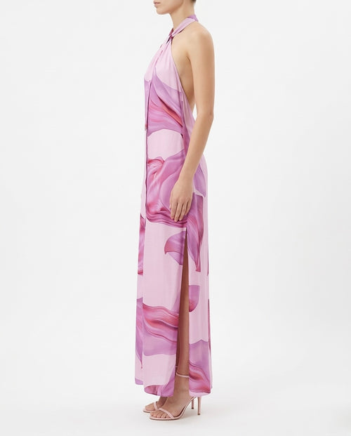 Abito lungo halter stampa rosa