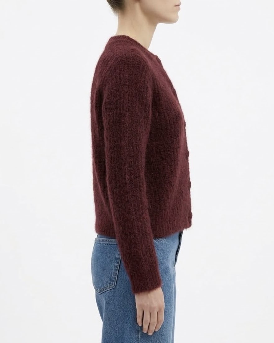 Cardigan Selected Femme in Alpaca RAS con Bottoni Rivestiti
