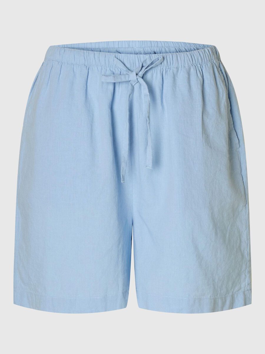 Shorts in lino celeste con coulisse