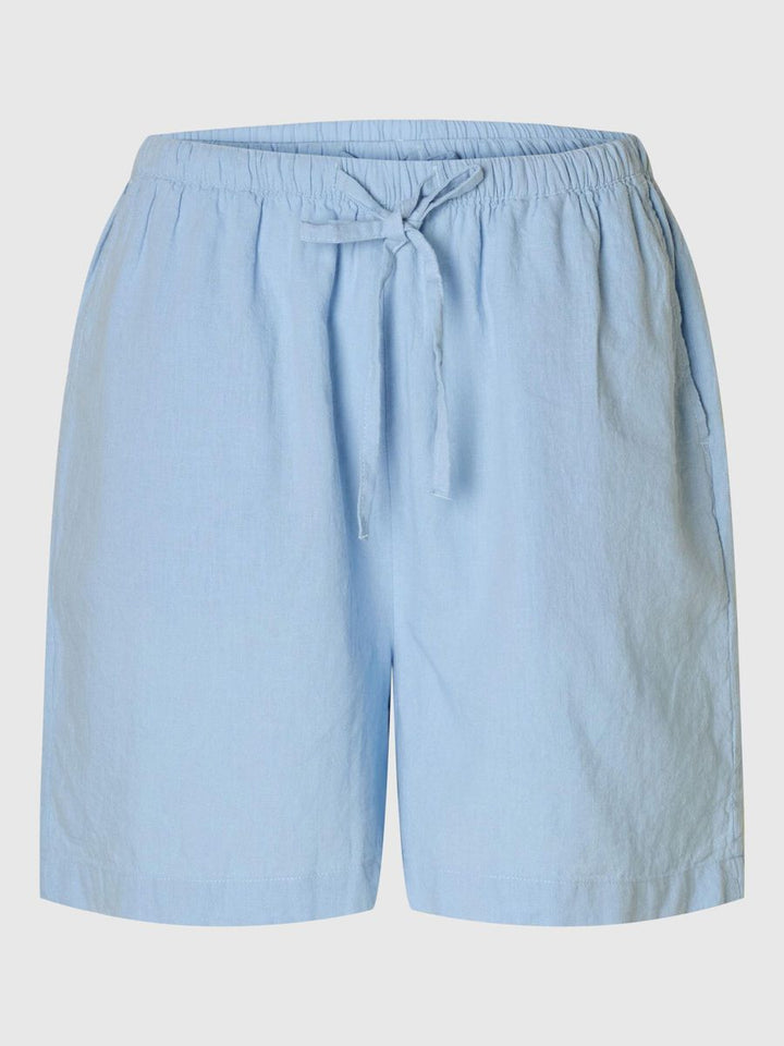 Shorts in lino celeste con coulisse
