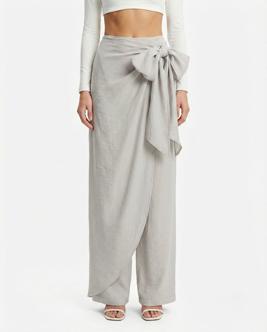 Pantalone palazzo a portafoglio tortora