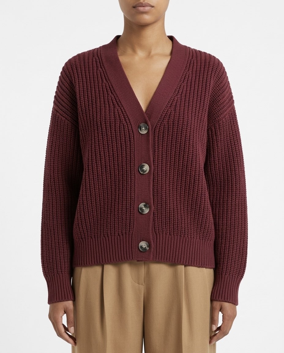 Selected Femme Cardigan in maglia a coste in cotone biologico e riciclato Bordeaux
