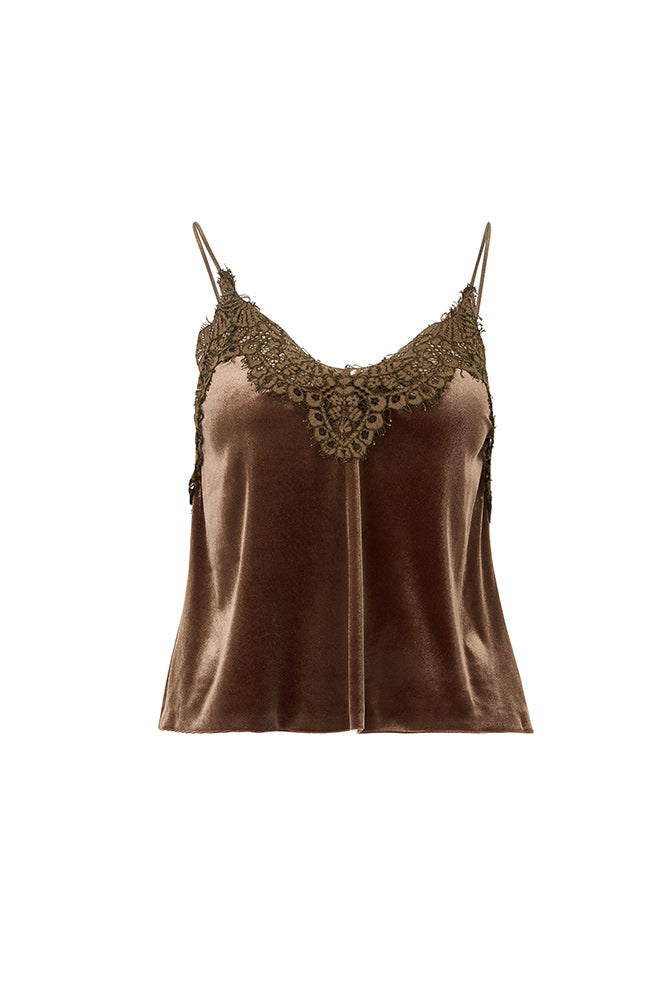 Top in velluto con pizzo